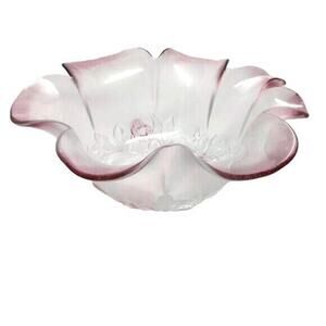 Vintage Walther Glass 1970s Mikasa Rosella Flower Bowl Crystal Pink Center Piece